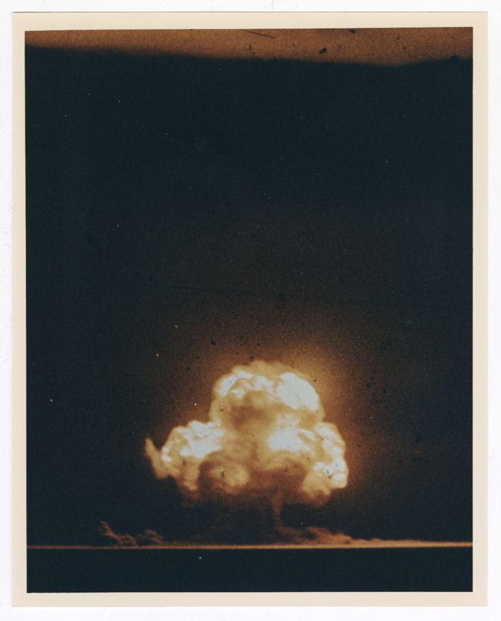 Only color photo of the first atomic detonation at the Trinity Site, 1945